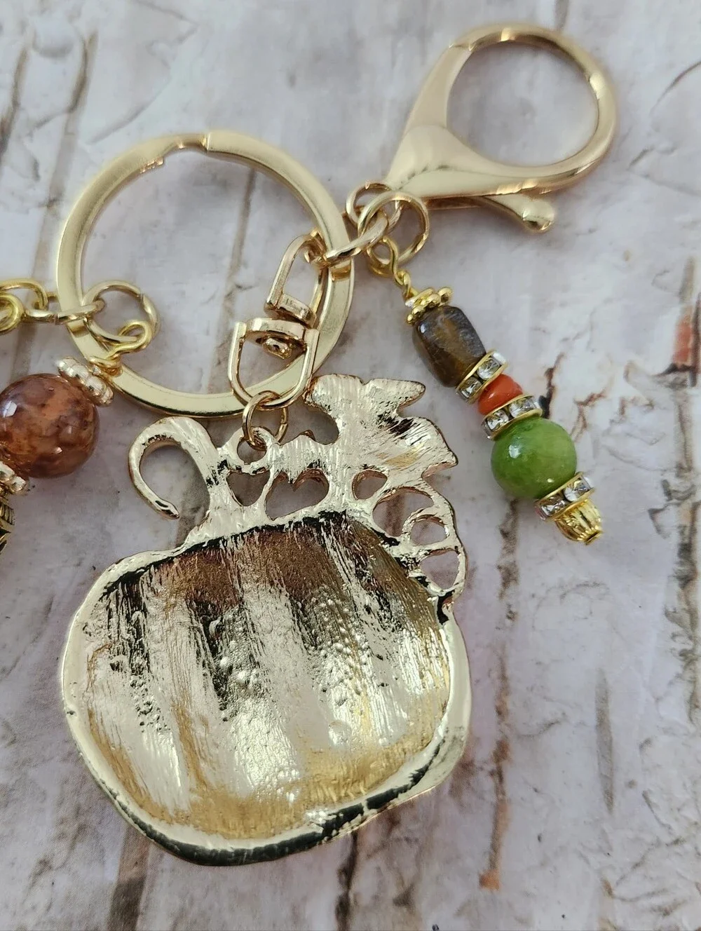 Pumpkin Fall Purse Charm or Keychain Holiday Jade Aventurine Paper Handcrafted